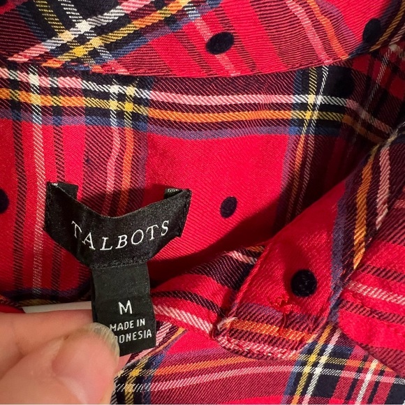 Talbots Cotton Button Front Shirt Mountain Dot Plaid M - Picture 8 of 9